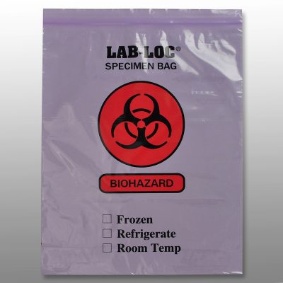 12" x 15" 2 mil Purple Tint Reclosable 2-Wall Specimen Transfer Bag (Biohazard), 1000/CS