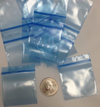 1.75 x 1.75, 2 Mil Blue Tint Reclosable Bags